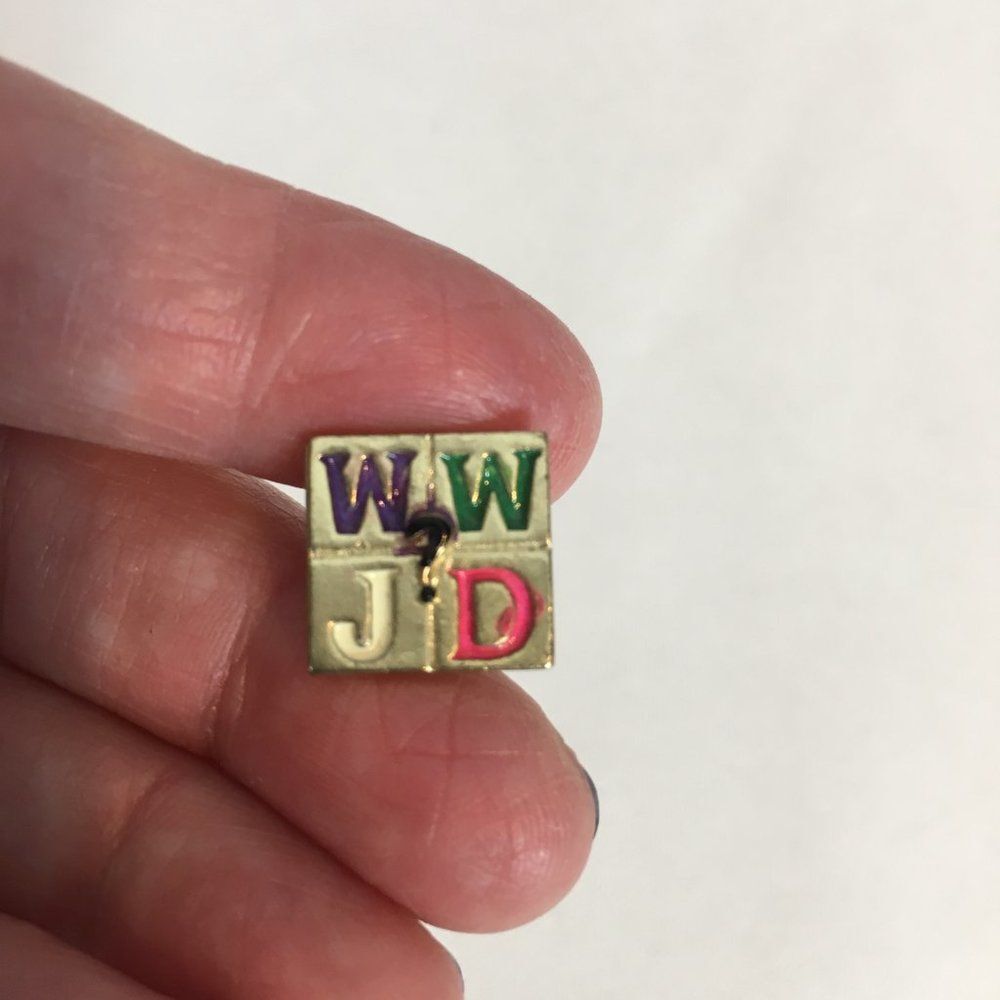 Vintage 2 Cute WWJD Pins What Would Jesus Do Lapel Christian Collectible